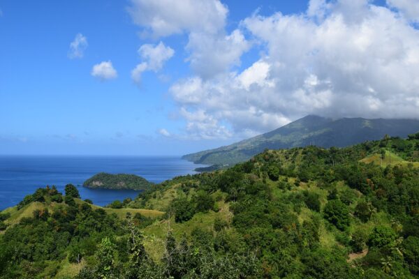 Moving to Saint Vincent and the Grenadines: green hills and coastline of Saint Vincent island