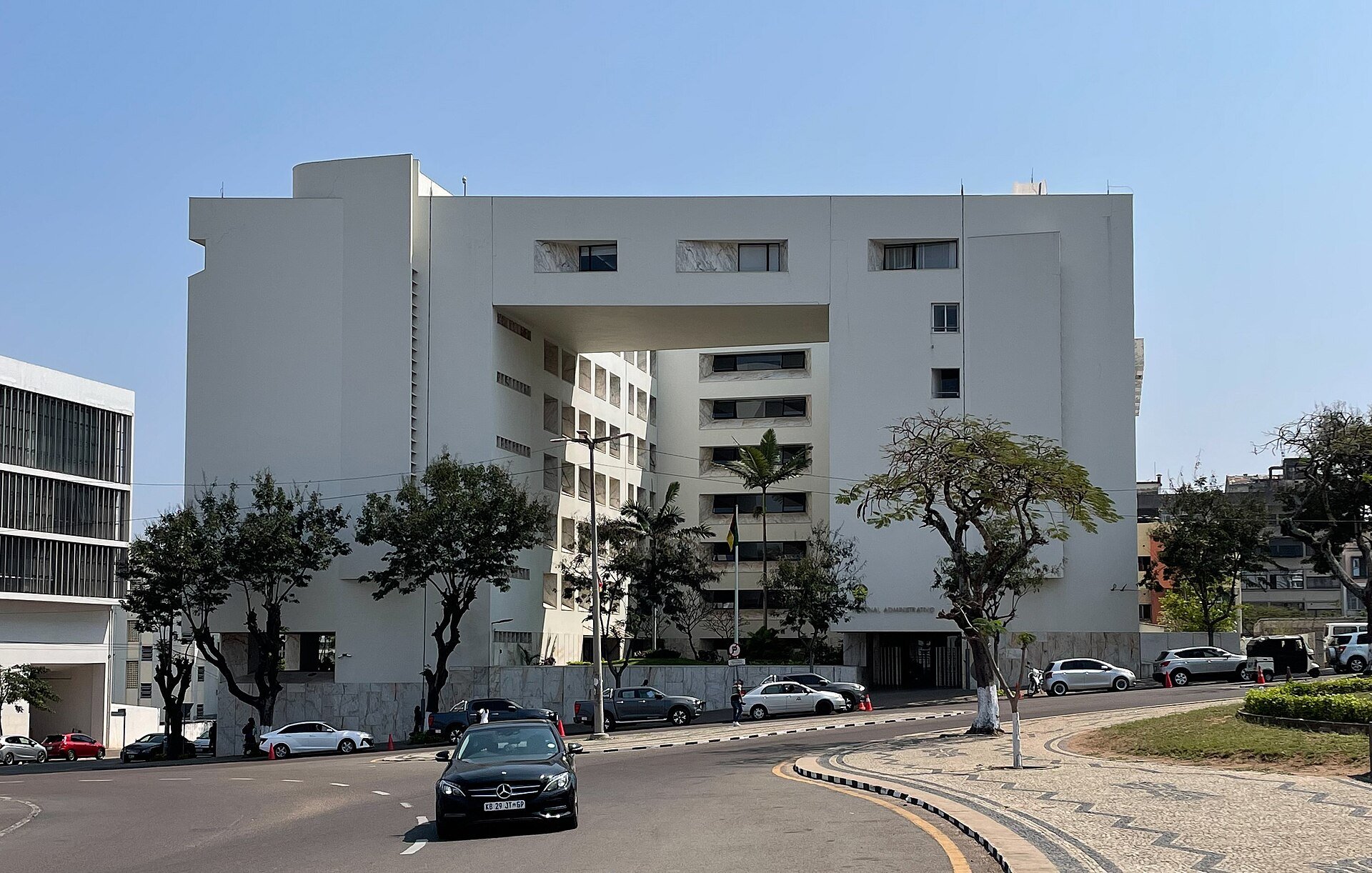 The Administrative Court building in Maputo, Mozambique, seen from the street on a sunny day