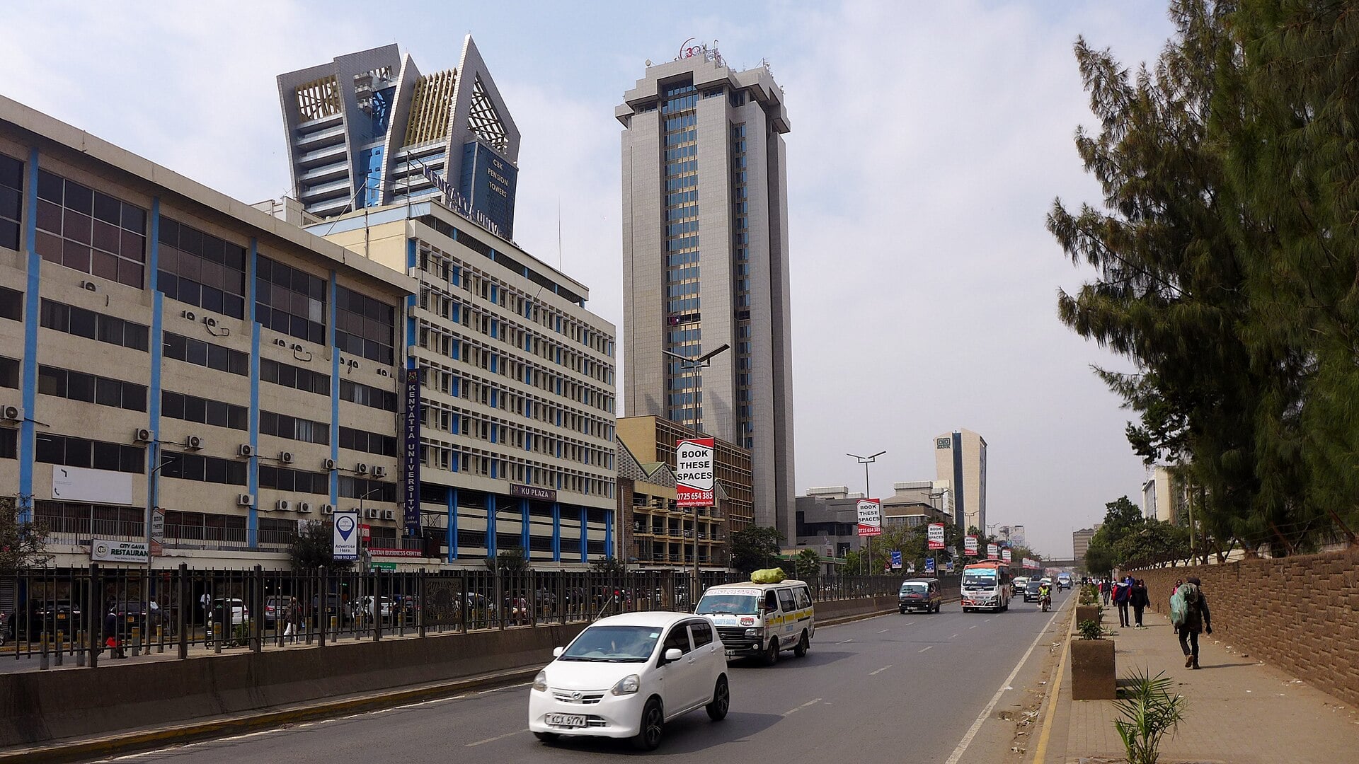 Haile Selassie Avenue in central Nairobi, Kenya, with office towers and traffic