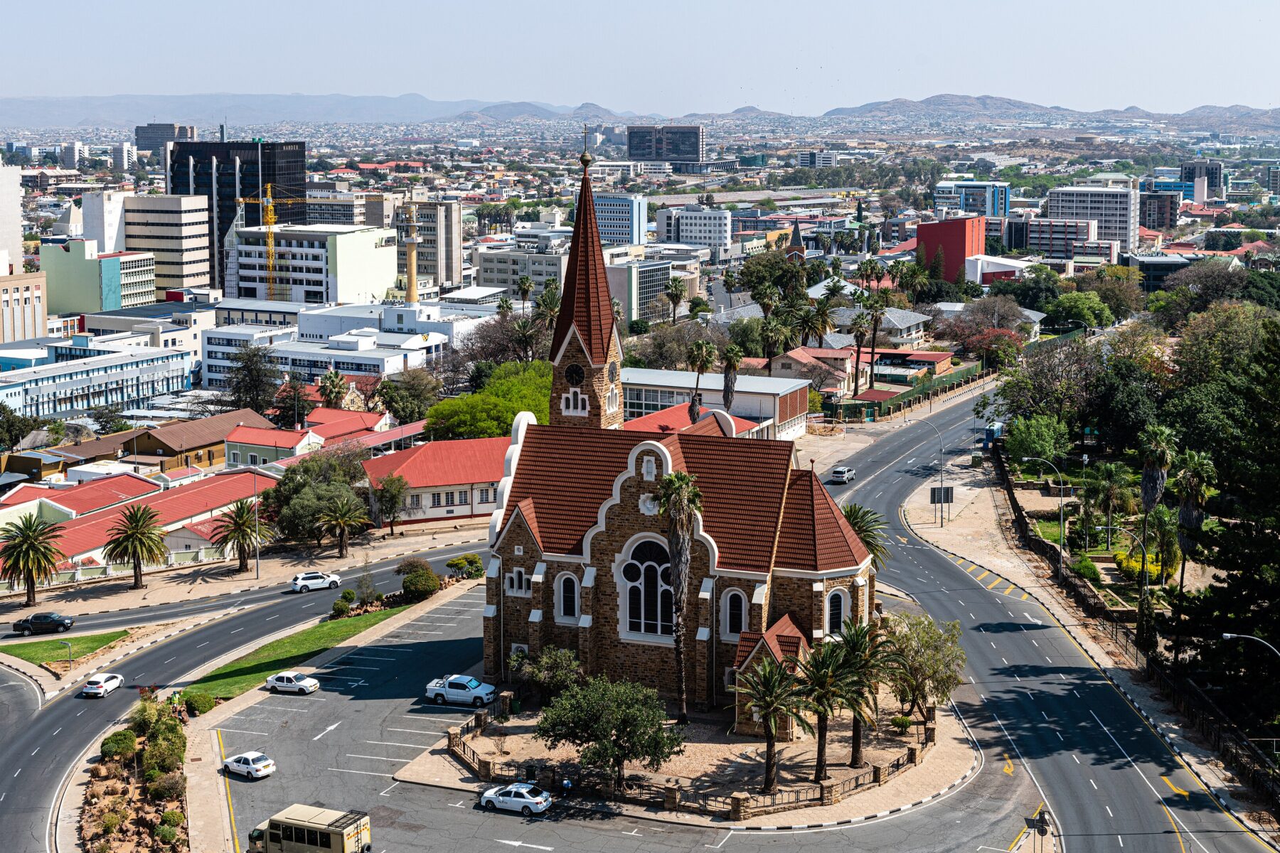 Christ Church and the city centre of Windhoek, Namibia