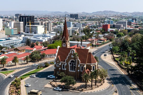 Christ Church and the city centre of Windhoek, Namibia