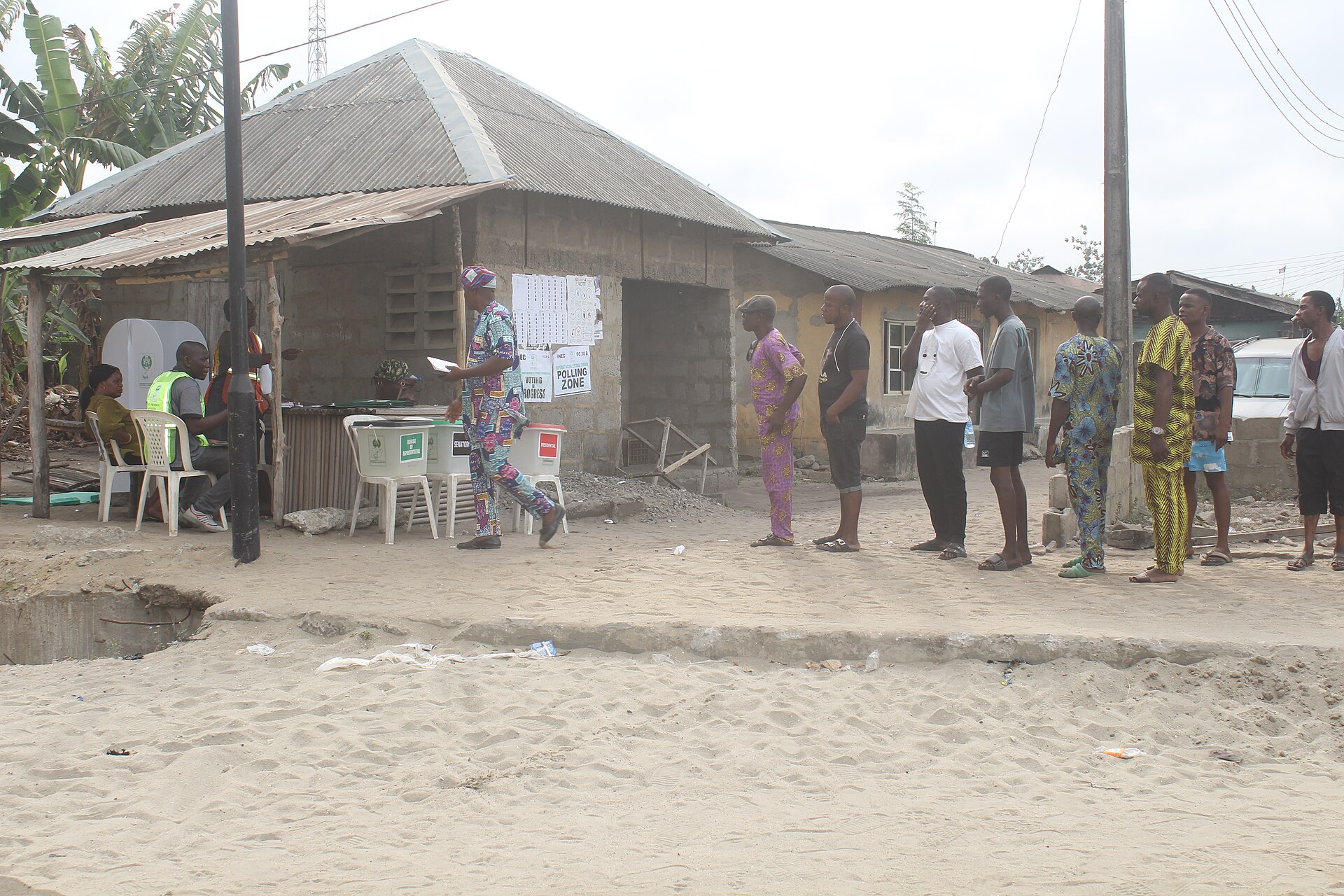 Voters queue at a polling unit in Badagry, Lagos State, Nigeria