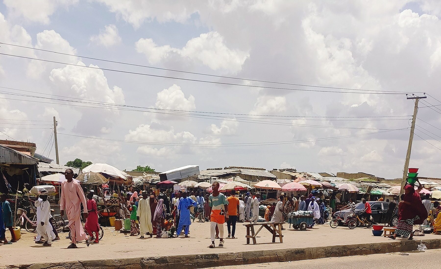 Stalls and shoppers at Baga Road market in Maiduguri, Borno State
