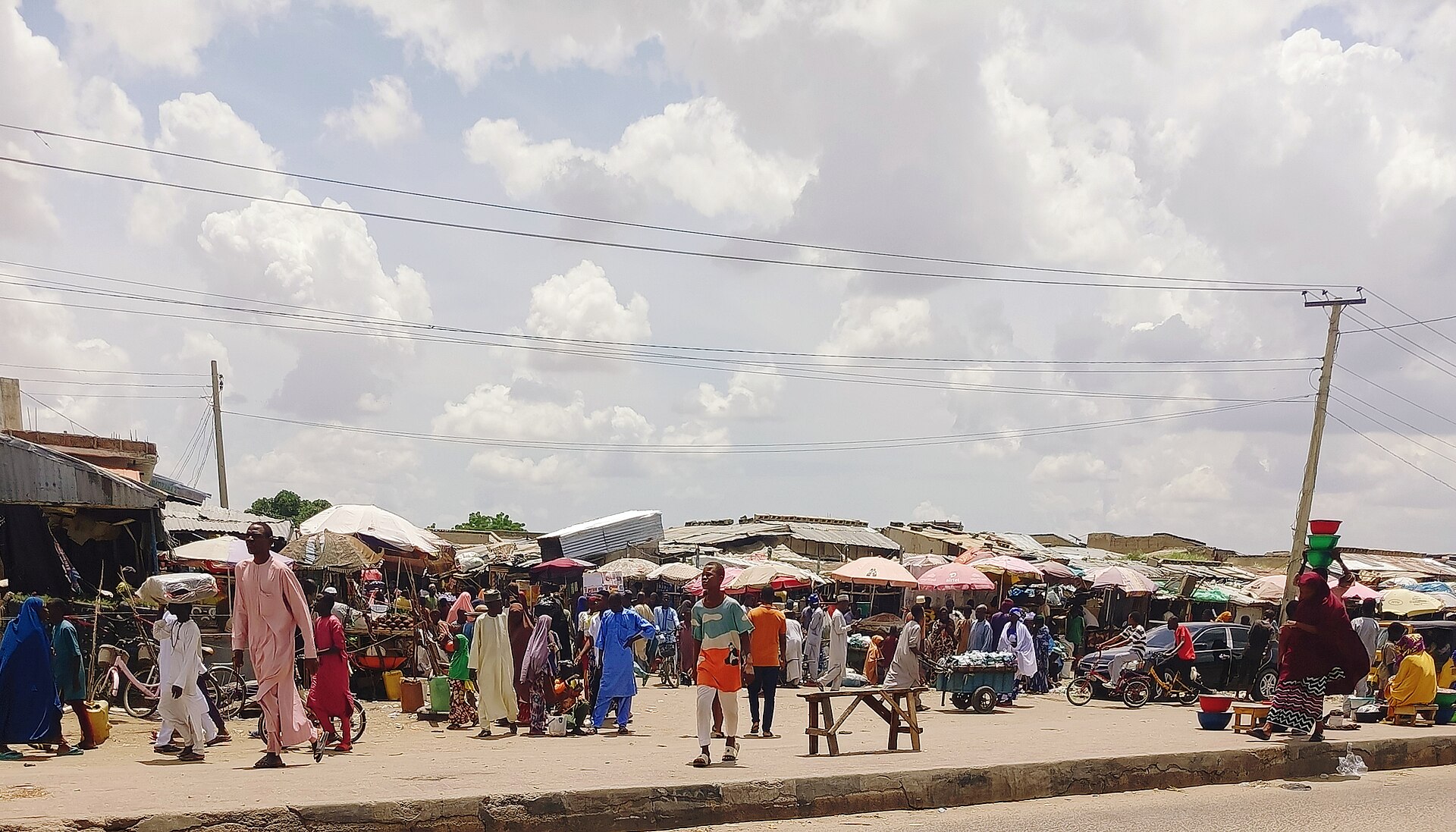 Stalls and shoppers at Baga Road market in Maiduguri, Borno State