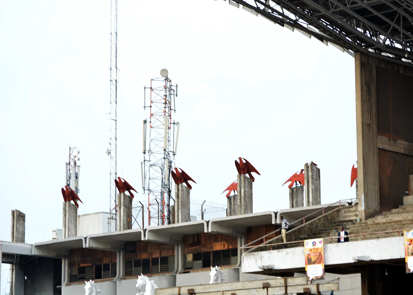 Nigeria history: red eagles and white horses on the stands of Tafawa Balewa Square in Lagos