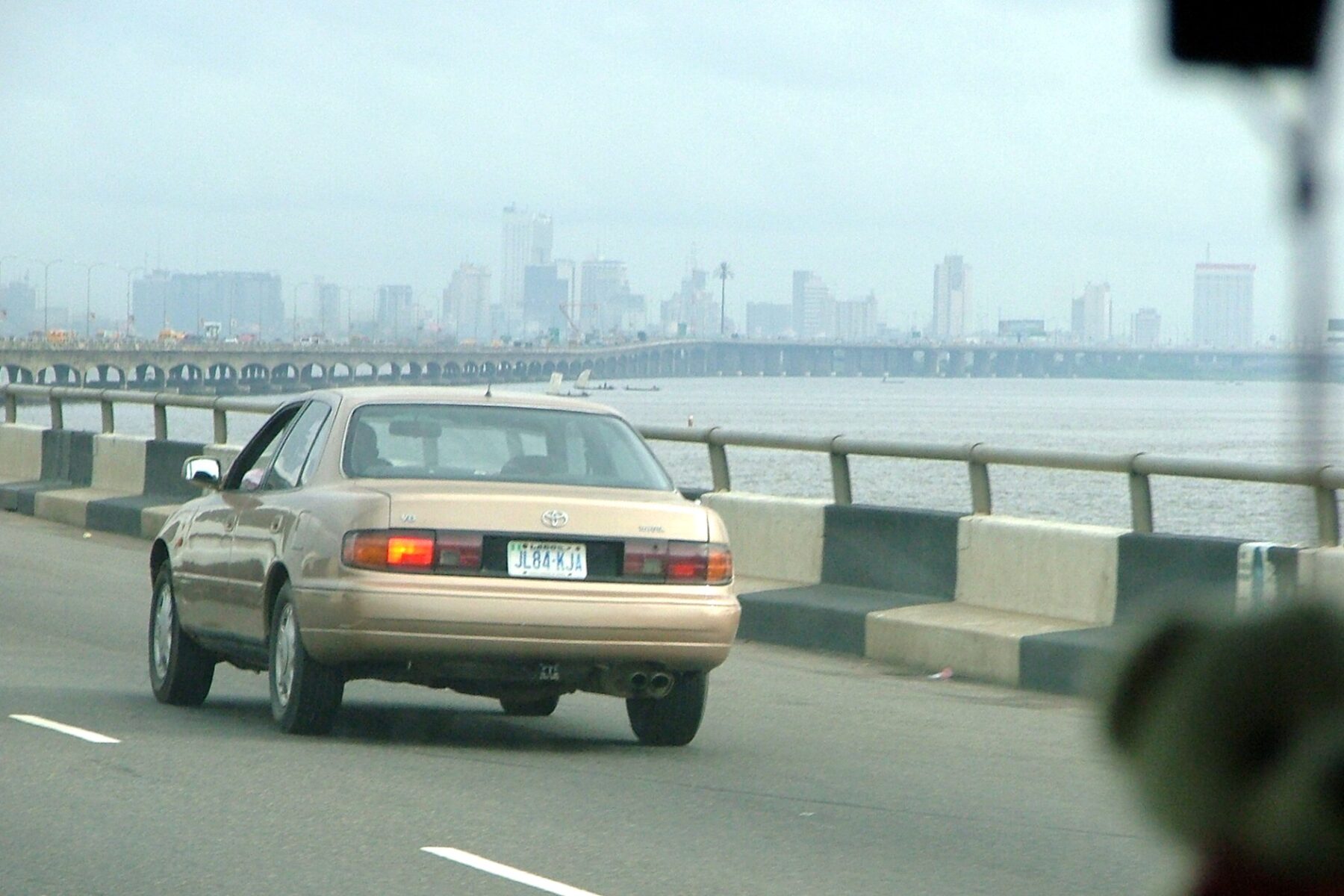 Traffic on the Third Mainland Bridge in Lagos with the Lagos Island skyline behind