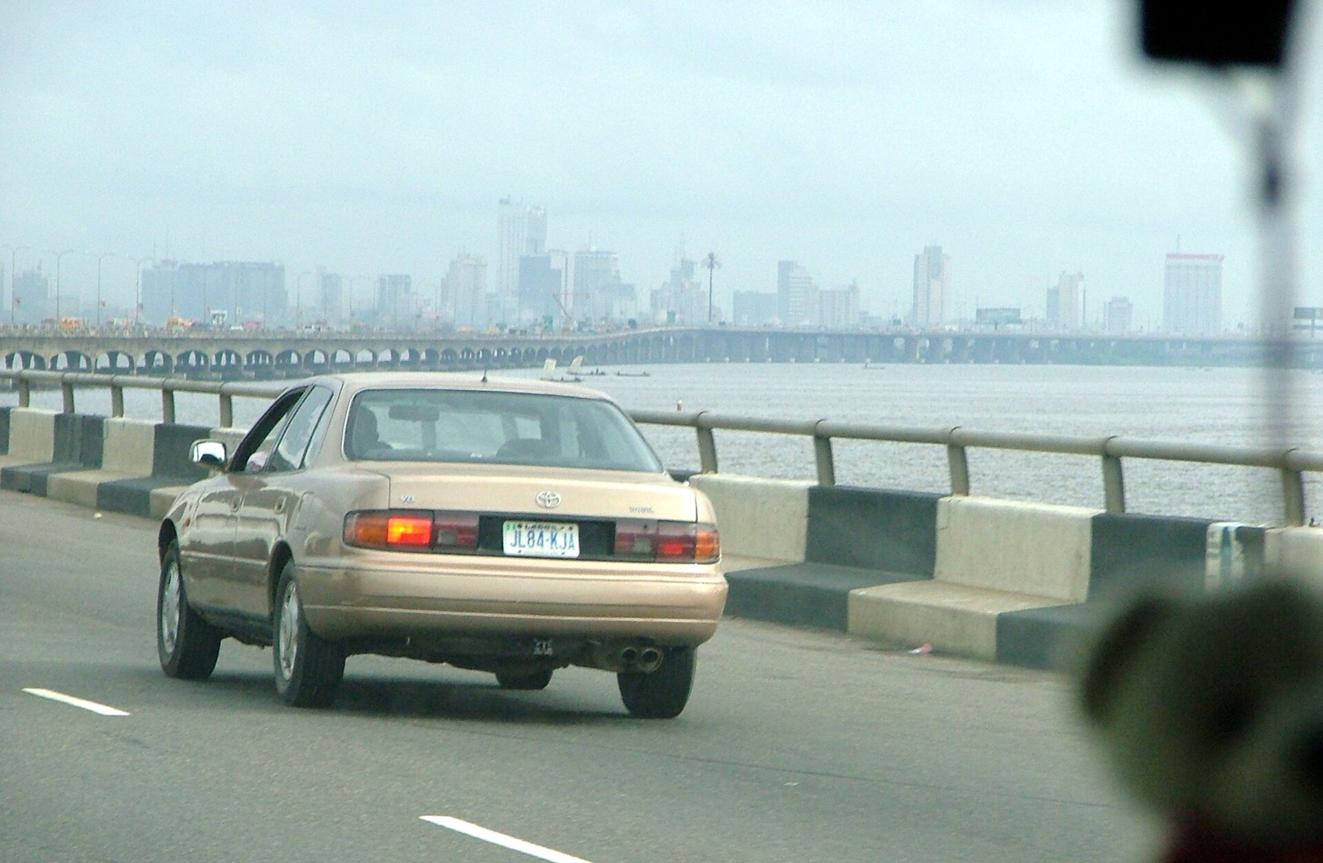 Traffic on the Third Mainland Bridge in Lagos with the Lagos Island skyline behind