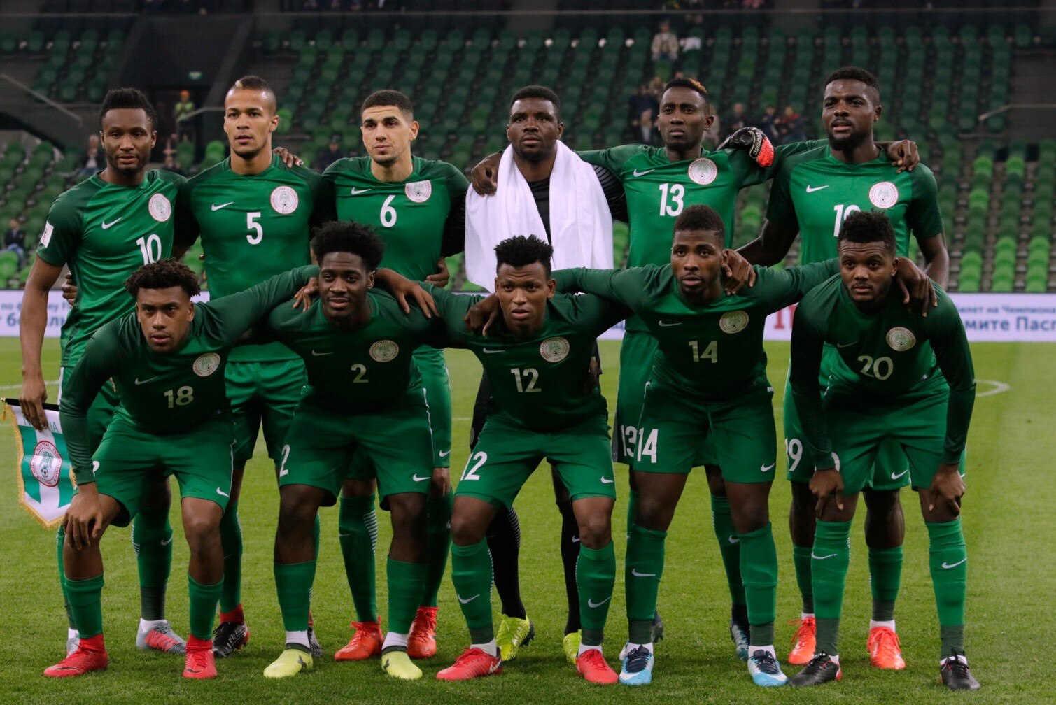 Nigeria national football team players lined up before a match against Argentina