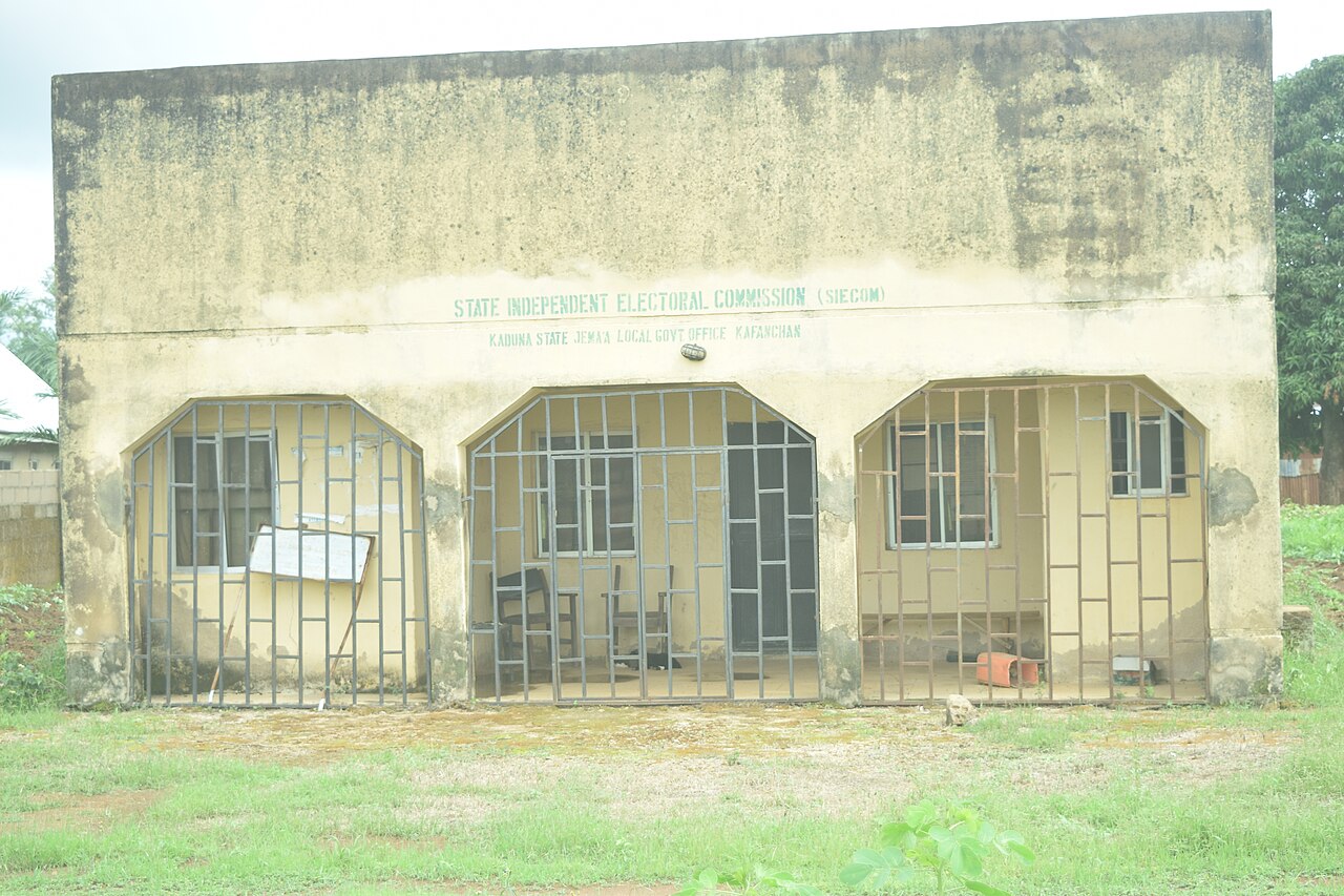 A shuttered single-storey office of the Kaduna State Independent Electoral Commission in Kafanchan
