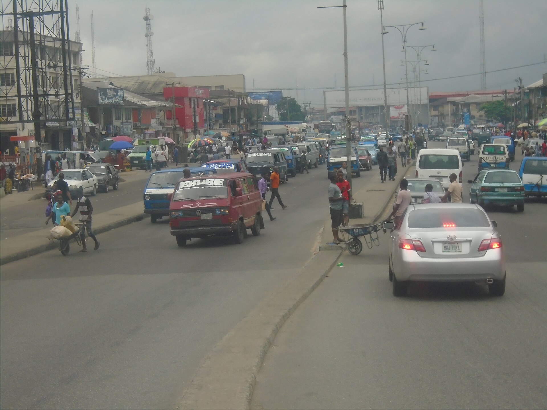 Traffic and pedestrians on Ikwerre Road in Port Harcourt, Rivers State, Nigeria