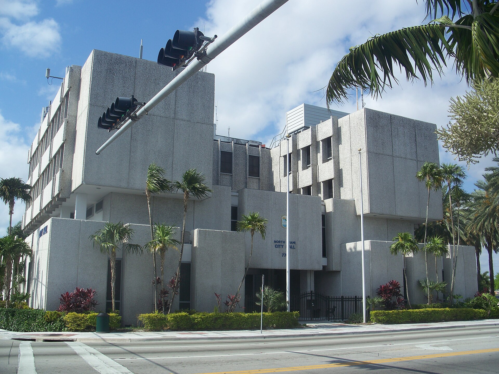North Miami City Hall building and street, North Miami, Florida