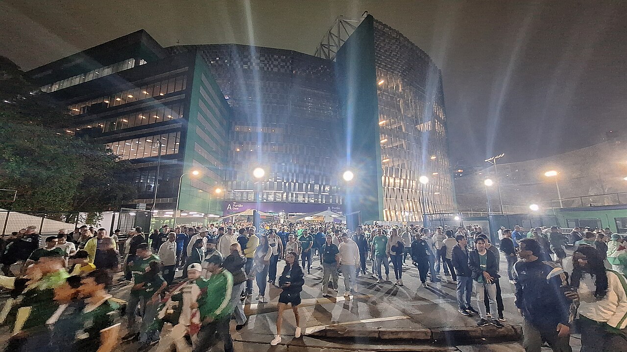Fans leaving Nubank Parque stadium in São Paulo at night after an event