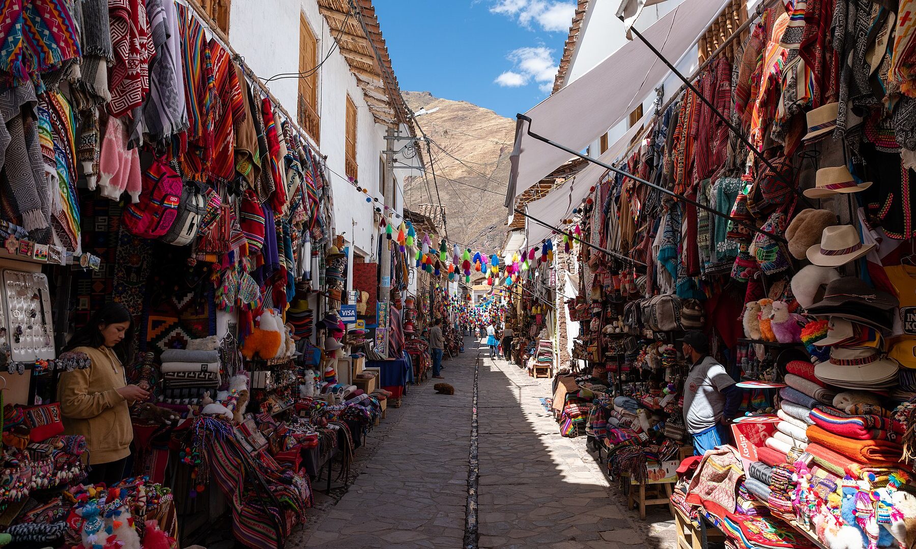 Market street in Pisac in the Cusco region of Peru