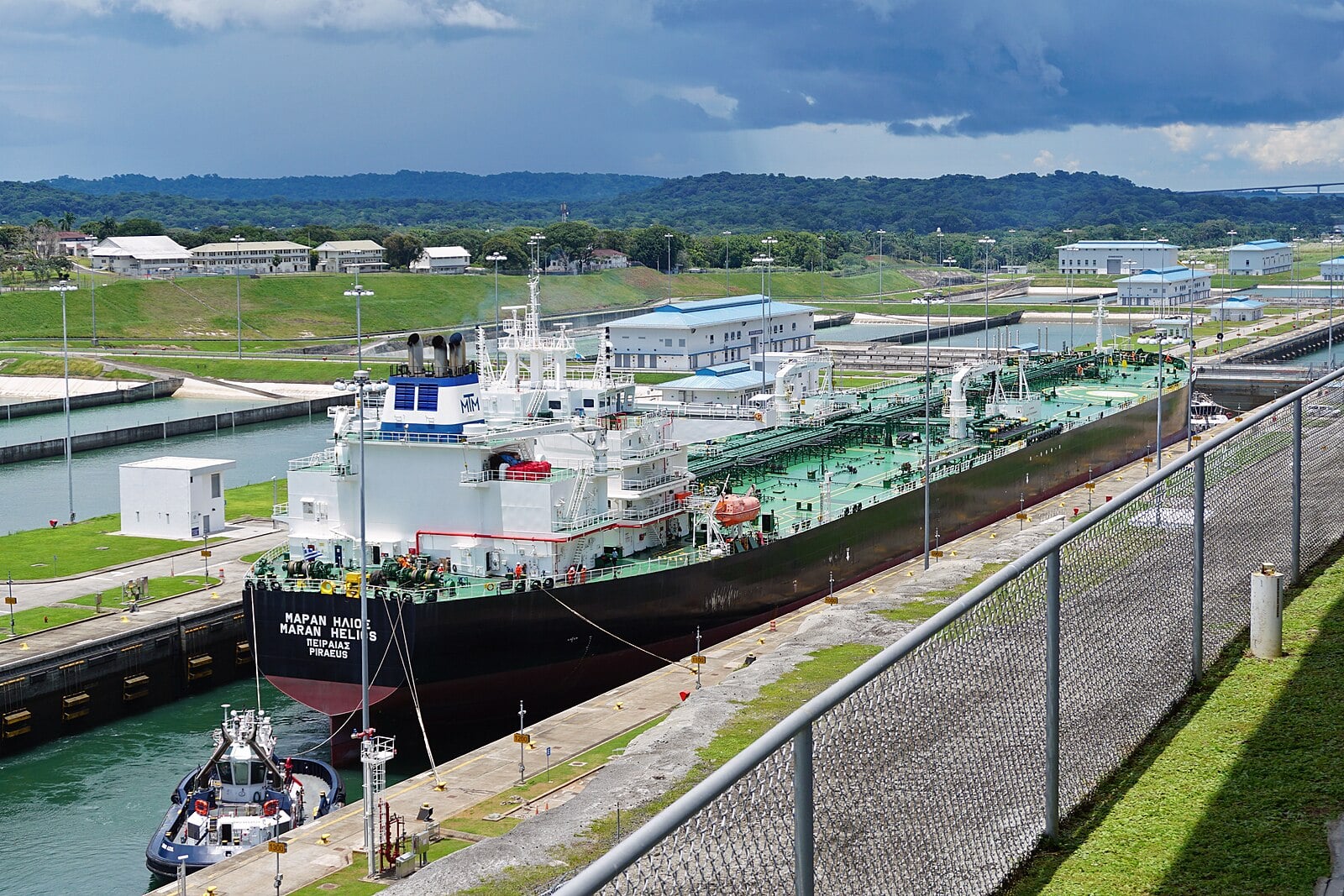 Panama continent role: a tanker in the Agua Clara Locks of the Panama Canal
