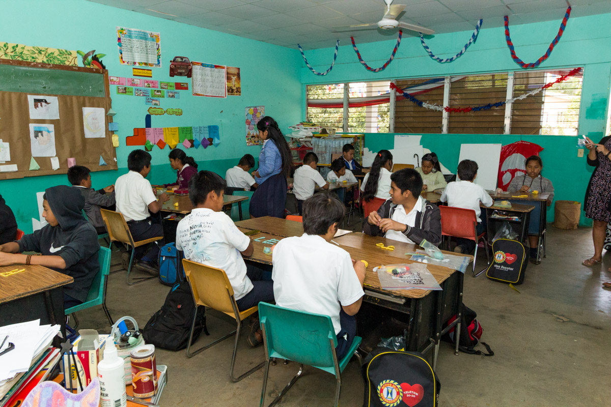 Pupils working at their desks in a public elementary school classroom in Boquete, Panama