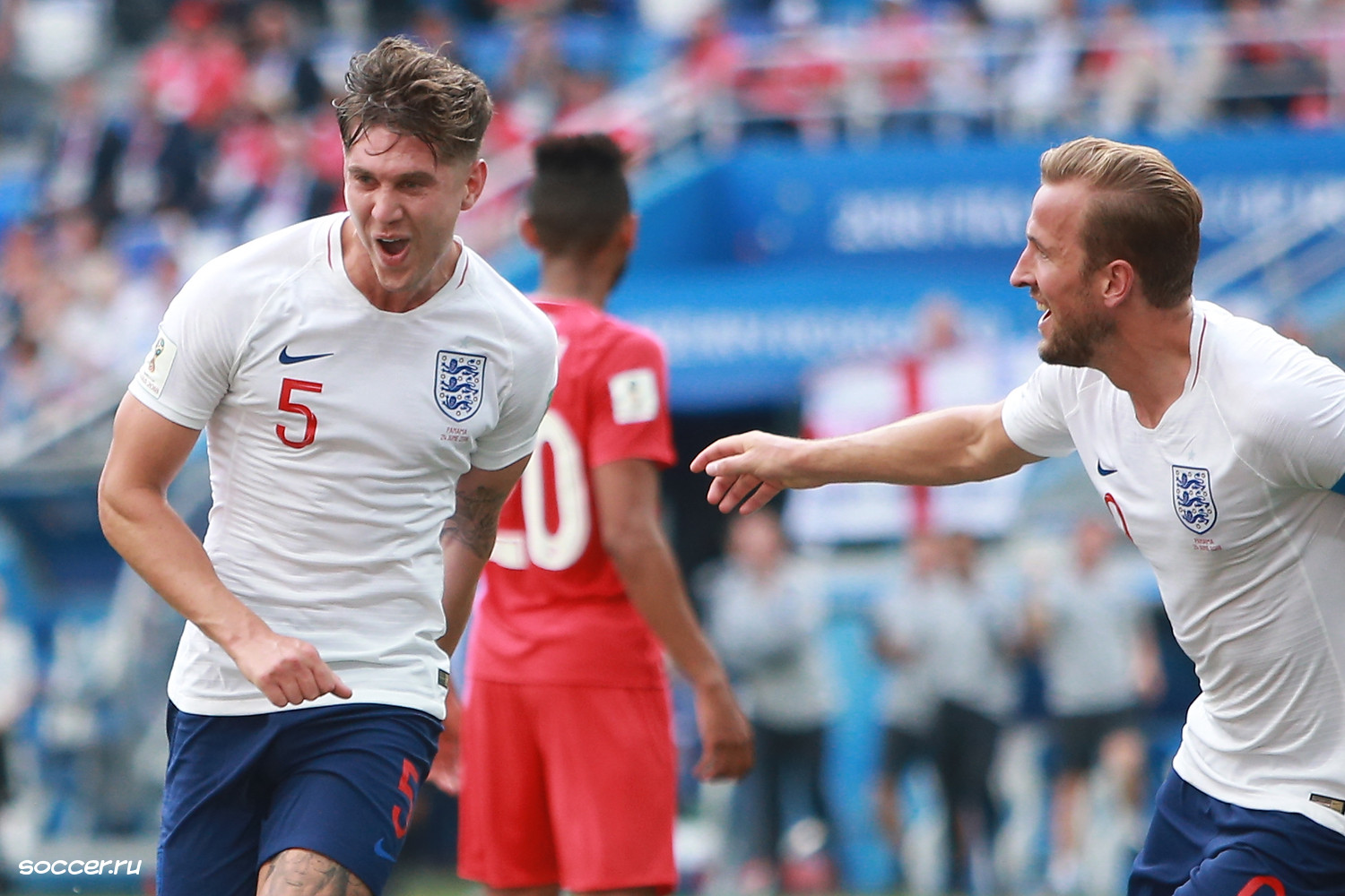 Panama World Cup debut 2018, England players celebrate a goal against Panama in Nizhny Novgorod