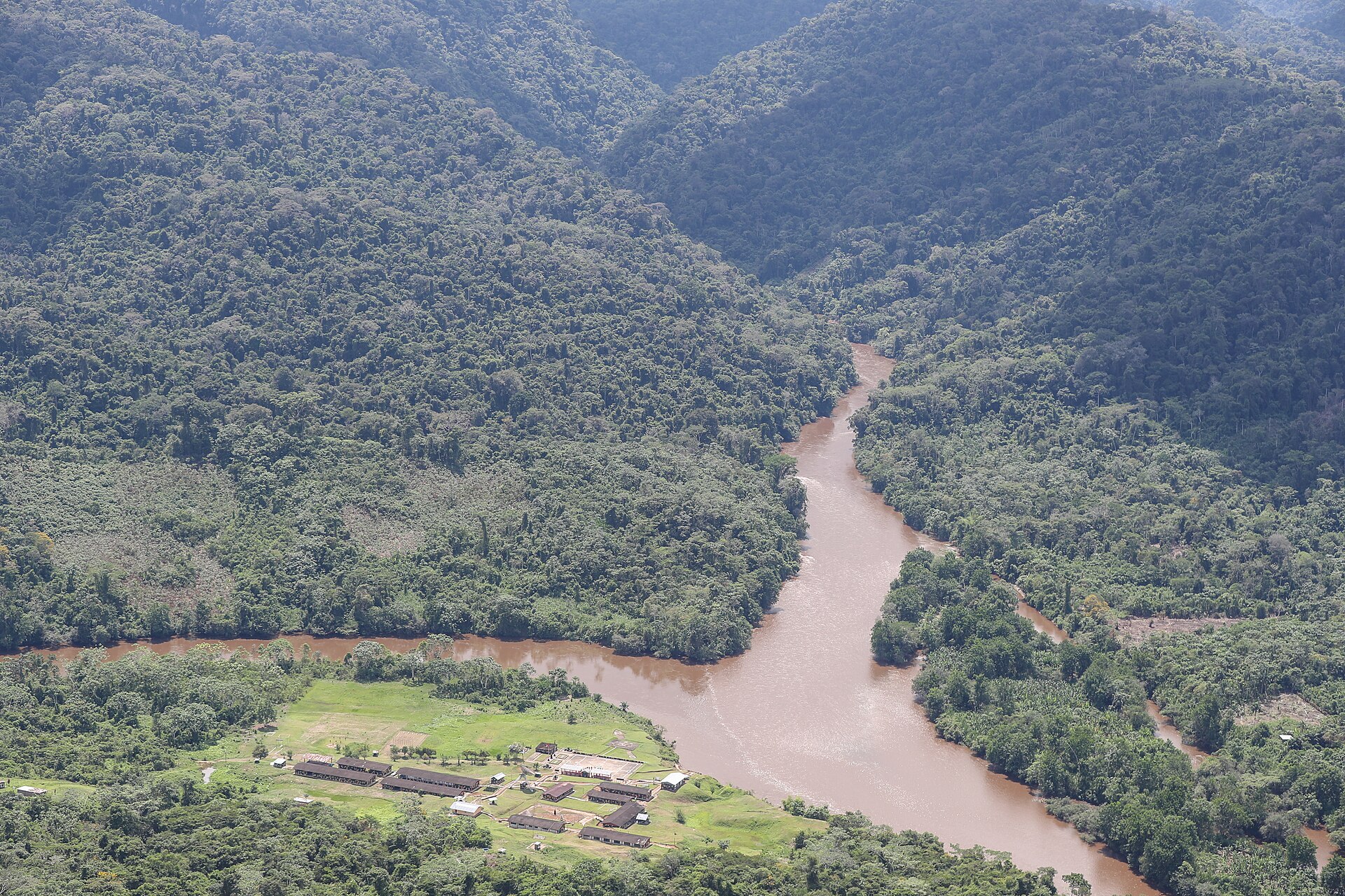 The Comaina River and a riverside base in Peru's Amazonas region