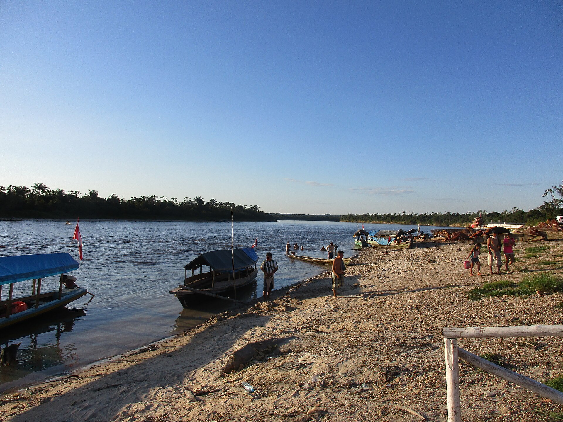 Boats moored at the Santa Clara port on the Nanay River in Loreto, Peru