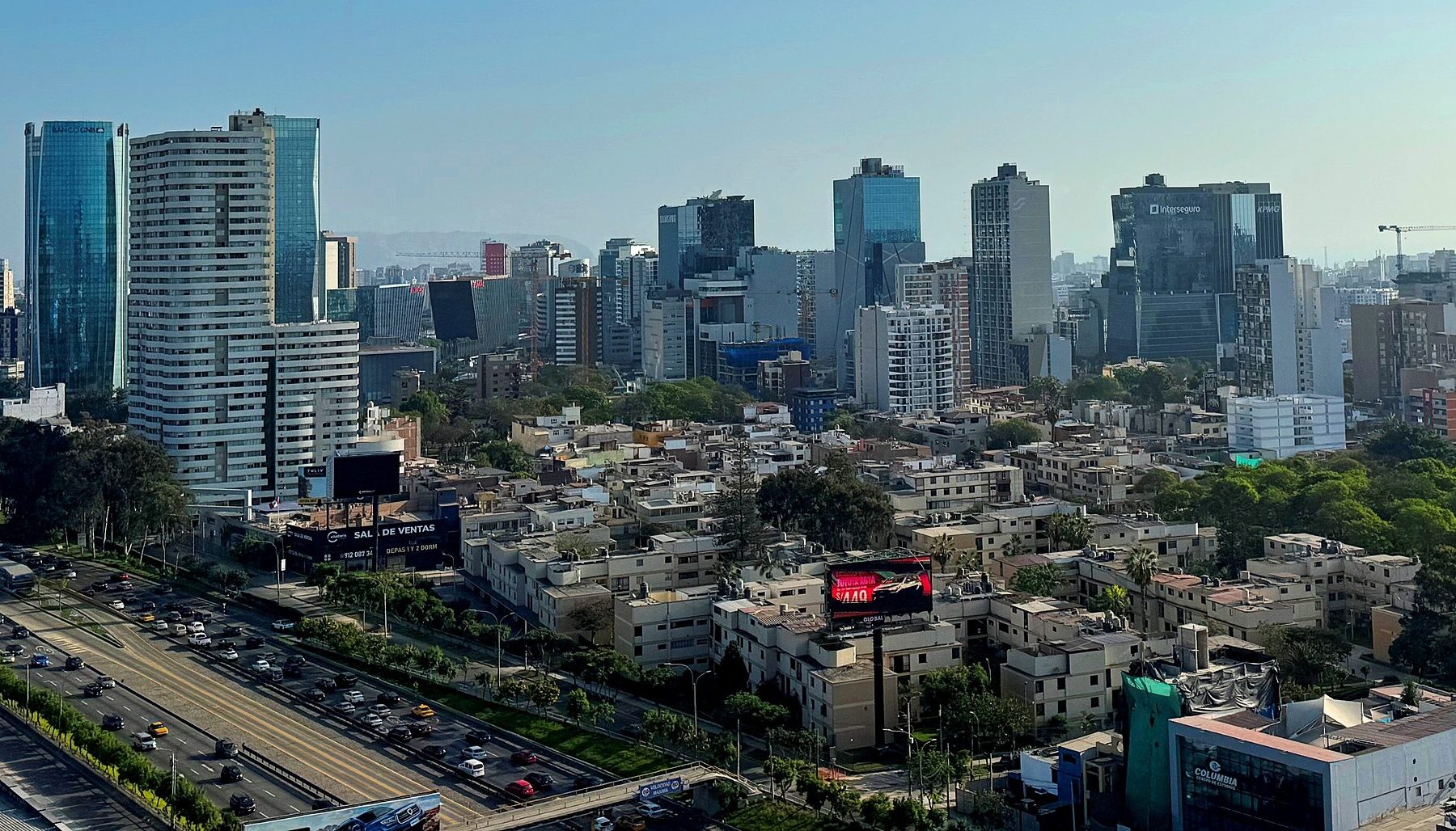 Office towers and apartment blocks of the San Isidro financial district in Lima, Peru