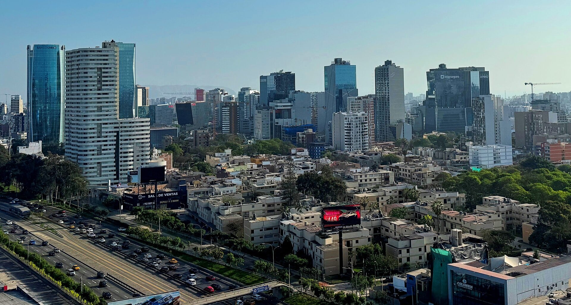 Office towers and apartment blocks of the San Isidro financial district in Lima, Peru