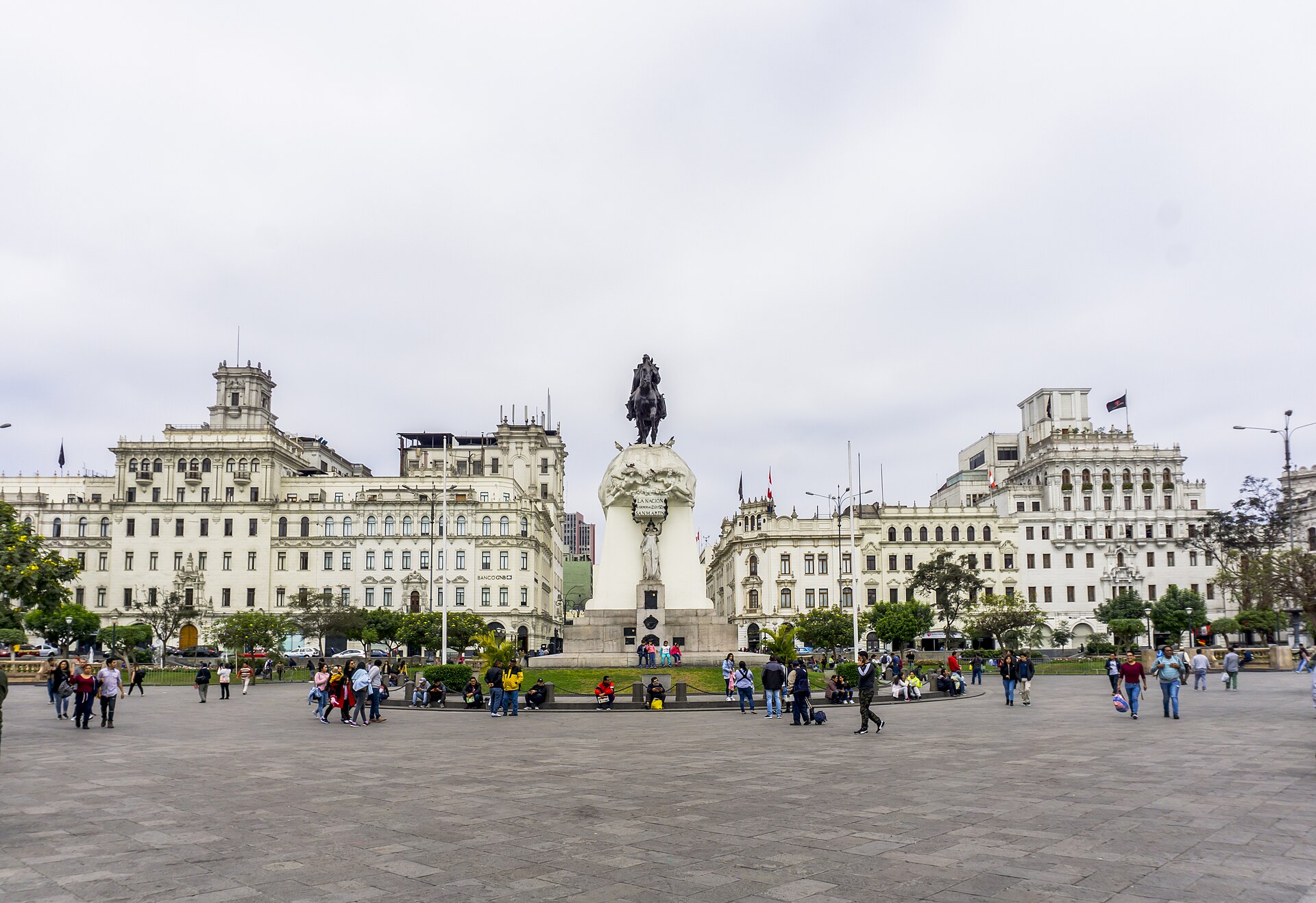 Plaza San Martín with the equestrian statue of José de San Martín in central Lima, Peru