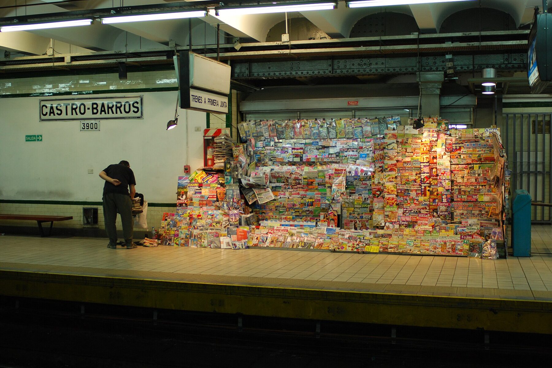 A newspaper and magazine kiosk on the platform of Castro Barros station on Line A of the Buenos Aires subway