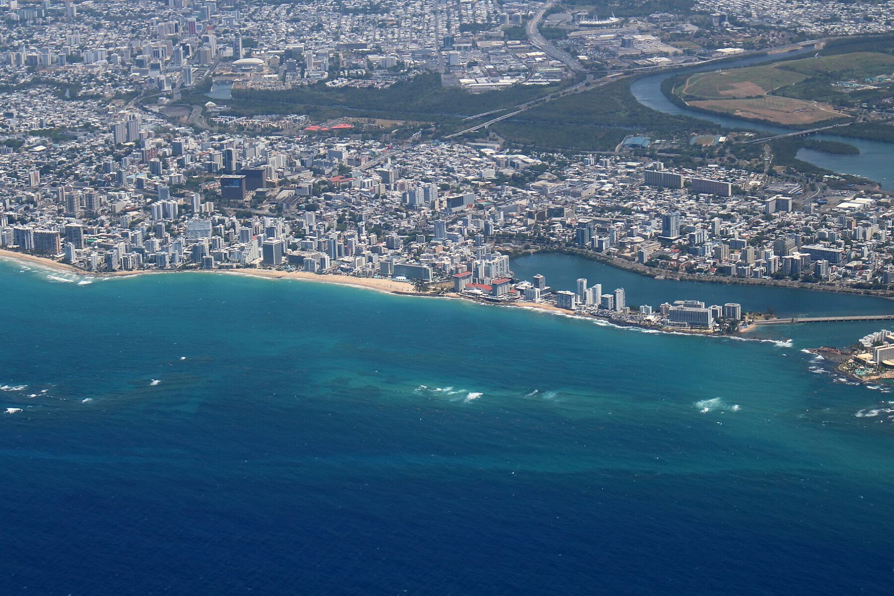 Aerial view of the Condado district and coast of San Juan, Puerto Rico