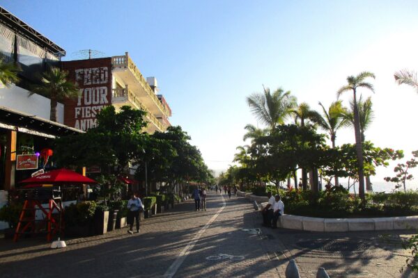 The Malecon seafront promenade in Puerto Vallarta, Jalisco, in evening light