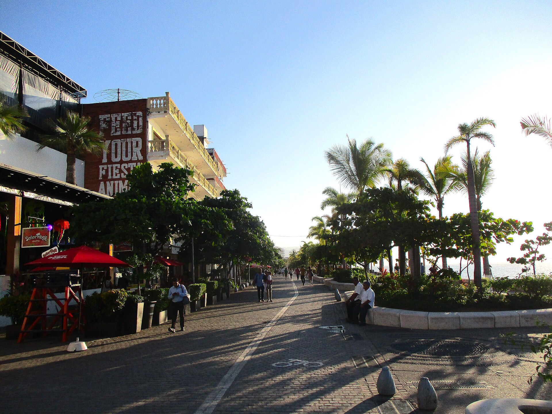 The Malecon seafront promenade in Puerto Vallarta, Jalisco, in sunshine