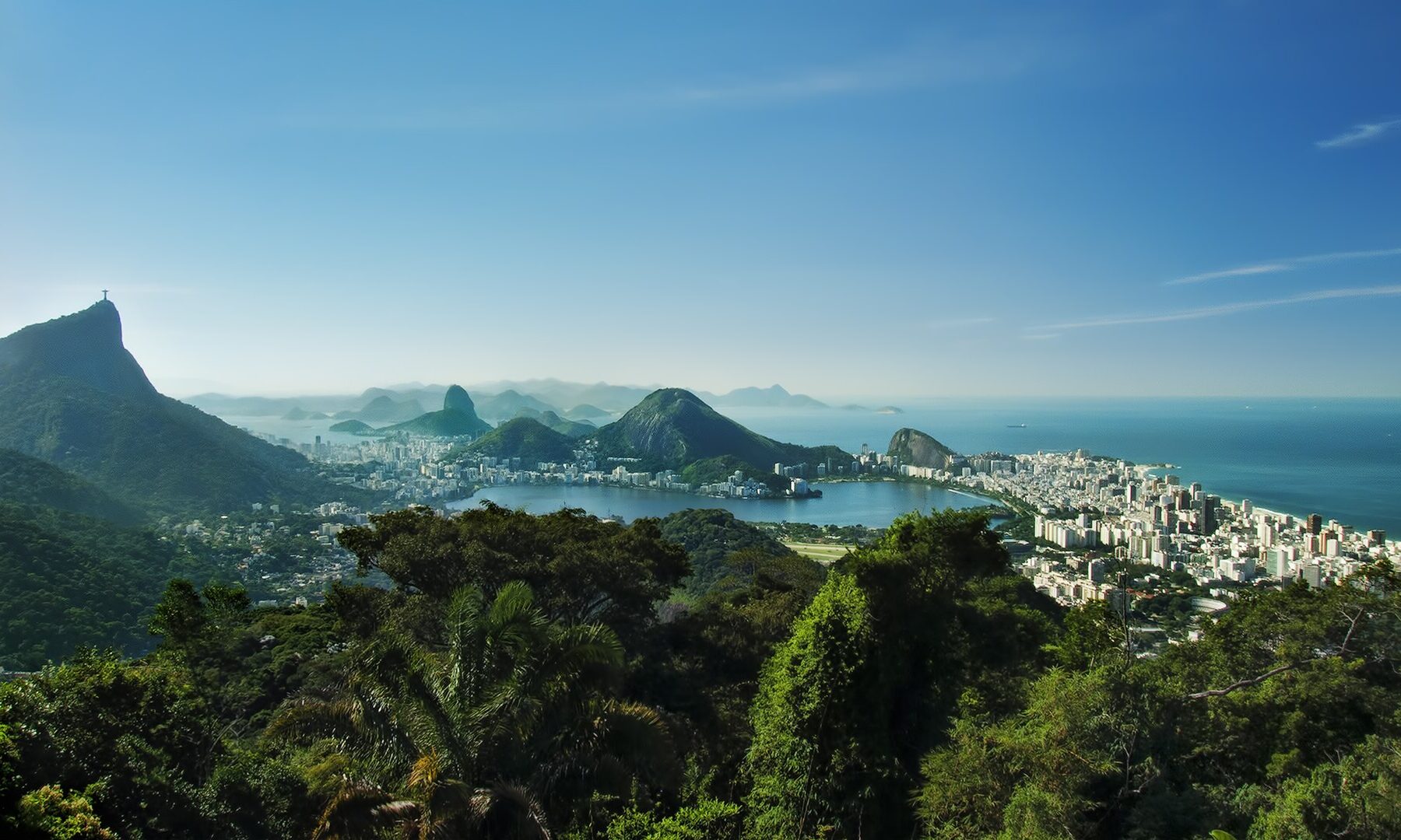 View from Vista Chinesa over the Tijuca forest, Rodrigo de Freitas Lagoon and Corcovado in Rio de Janeiro