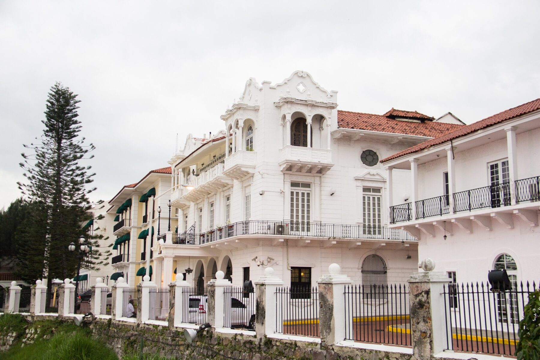 The white Palacio de las Garzas, seat of Panama's president, behind an iron fence in Panama City