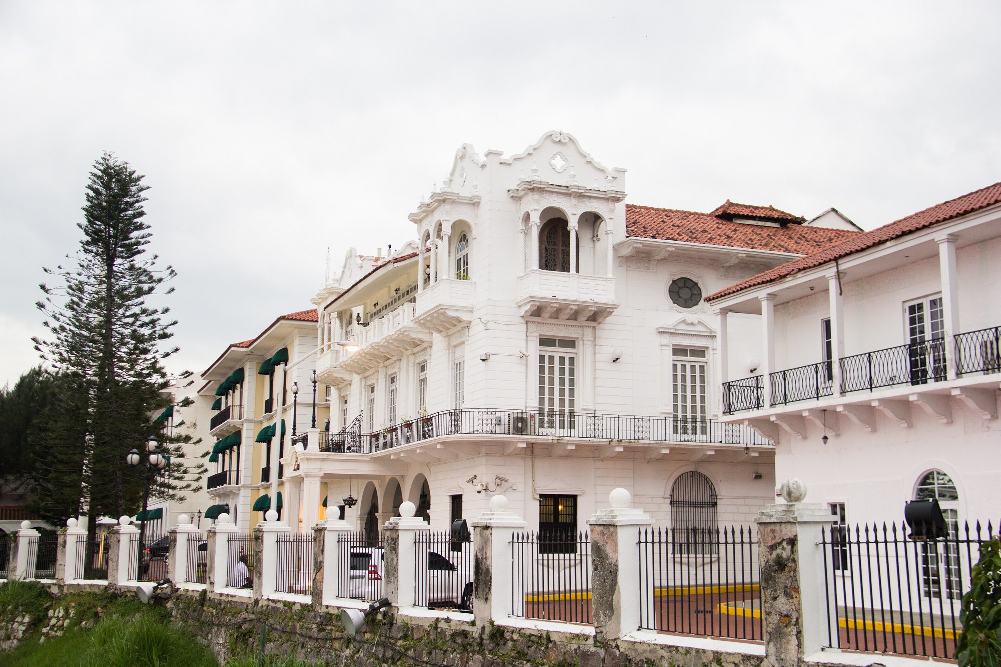 The white Palacio de las Garzas, seat of Panama's president, behind an iron fence in Panama City