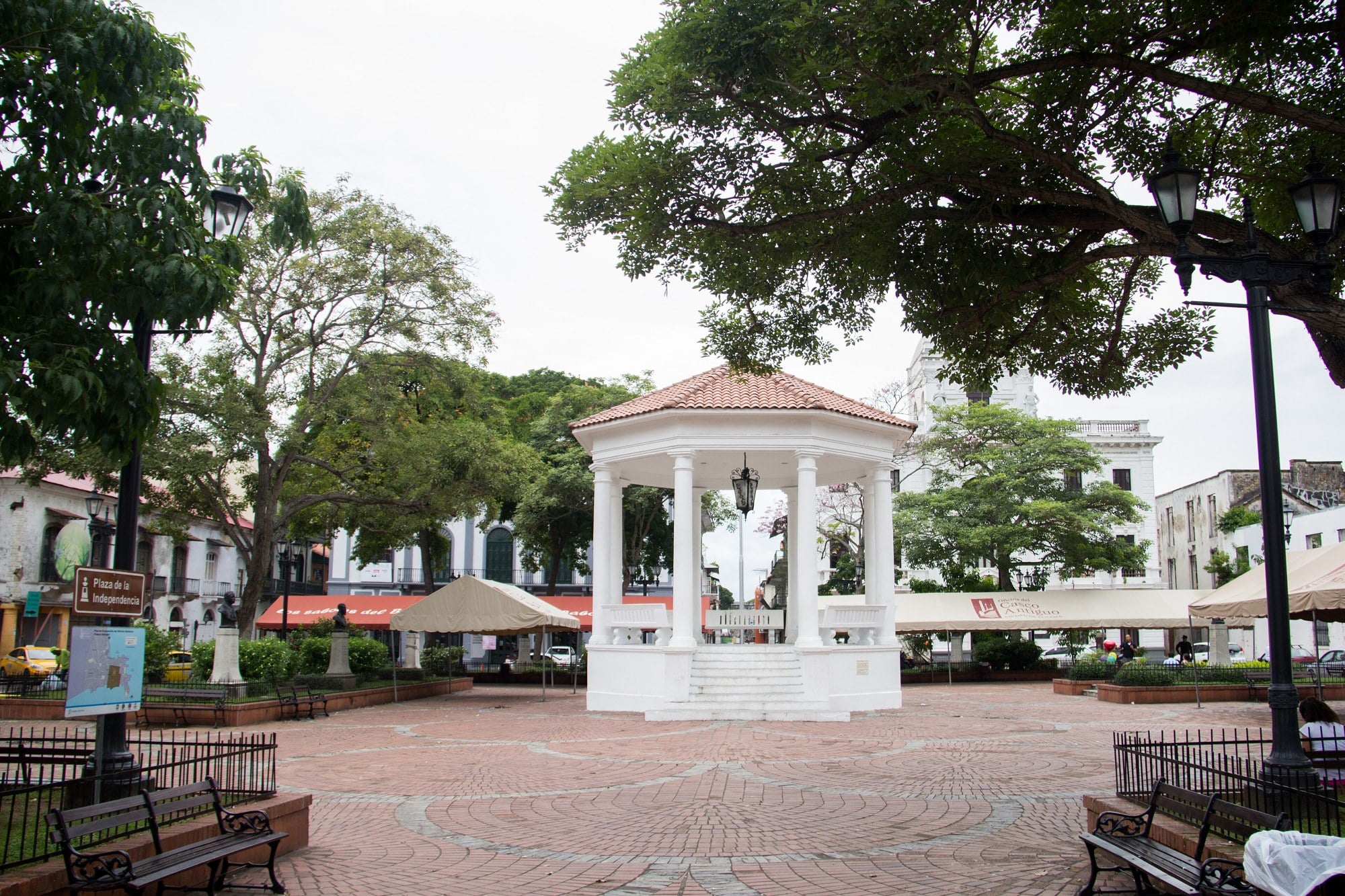 The white bandstand in Plaza de la Independencia in the old quarter of Panama City