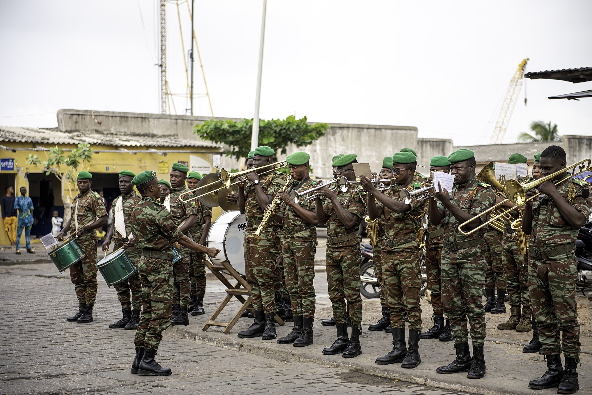 A Beninese military band plays in Cotonou during the Africa Endeavor 2025 communications exercise