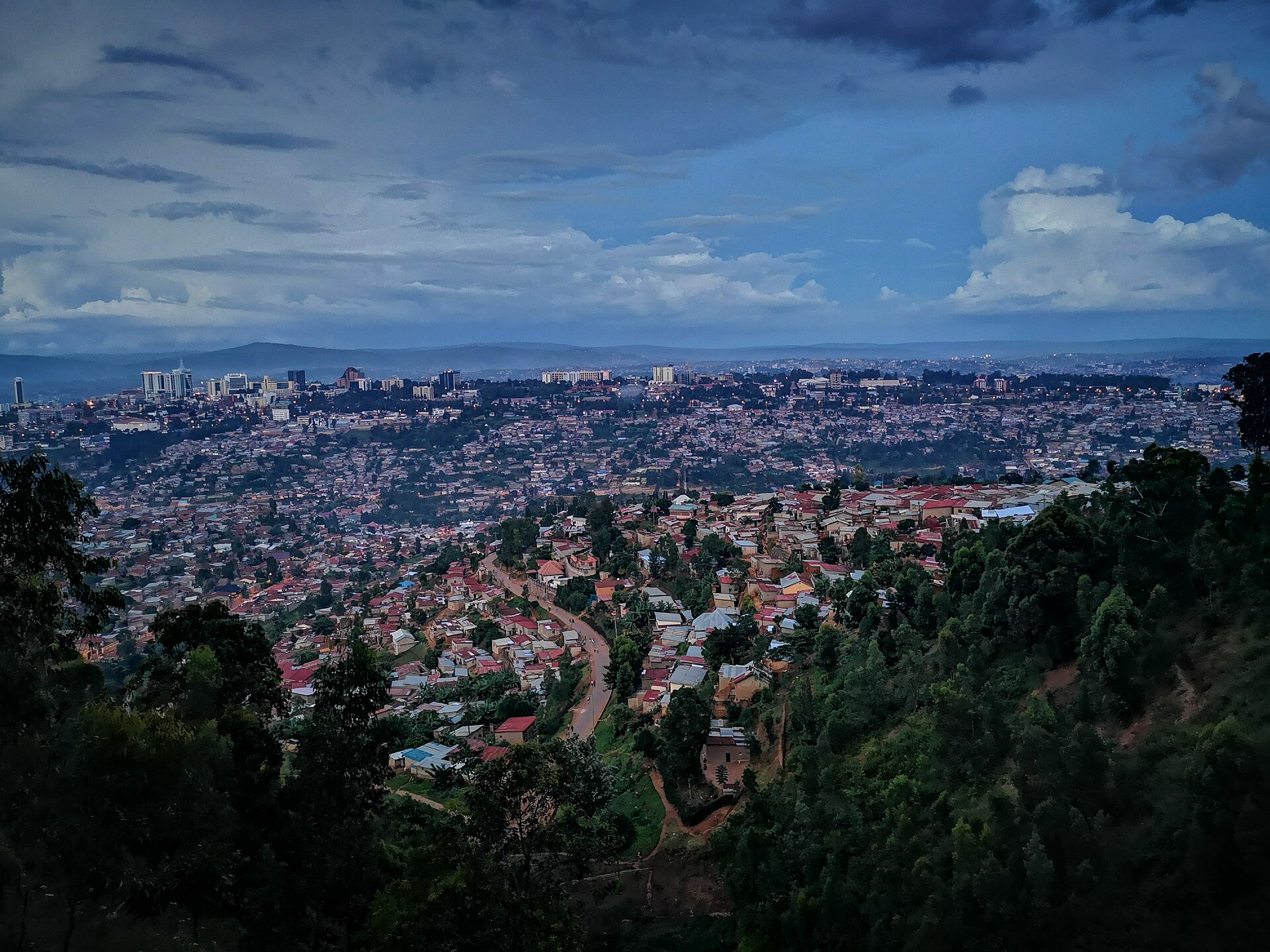 Hillside neighbourhoods of Kigali in the evening