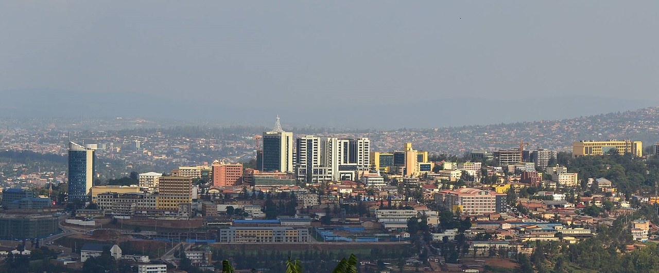 The towers and hillside neighbourhoods of Kigali, Rwanda's capital, seen from a distance