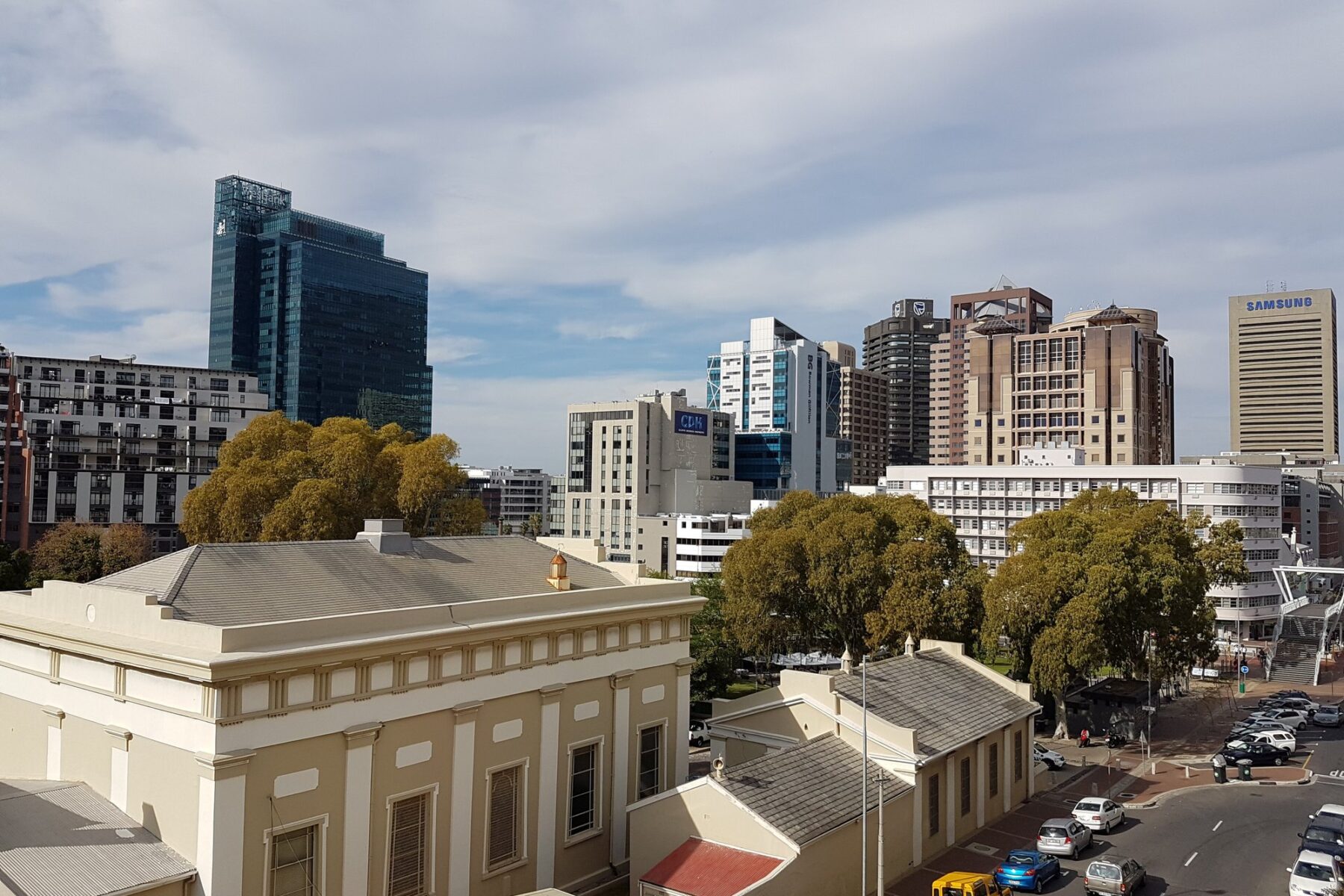Office towers of the Cape Town central business district seen from De Waterkant, South Africa