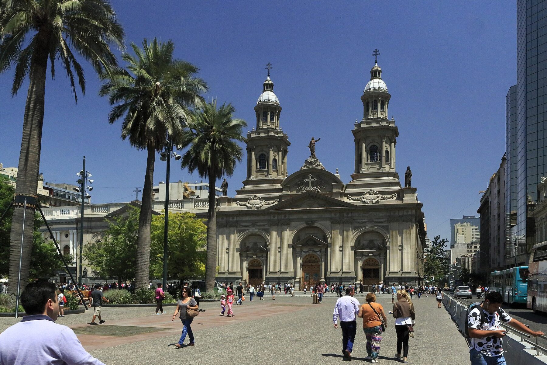 Plaza de Armas and Metropolitan Cathedral in central Santiago, Chile