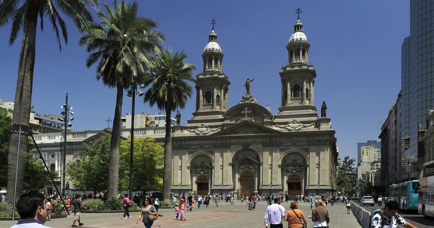 Plaza de Armas and Metropolitan Cathedral in central Santiago, Chile
