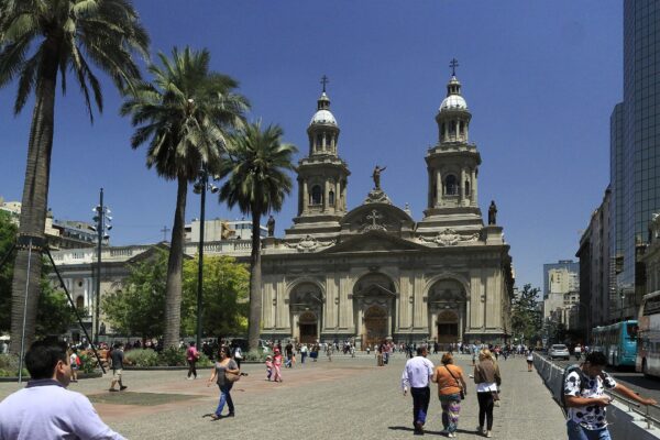 Plaza de Armas and Metropolitan Cathedral in central Santiago, Chile