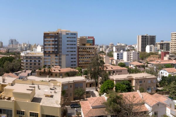 Apartment and office blocks under a clear sky in Dakar, the capital of Senegal