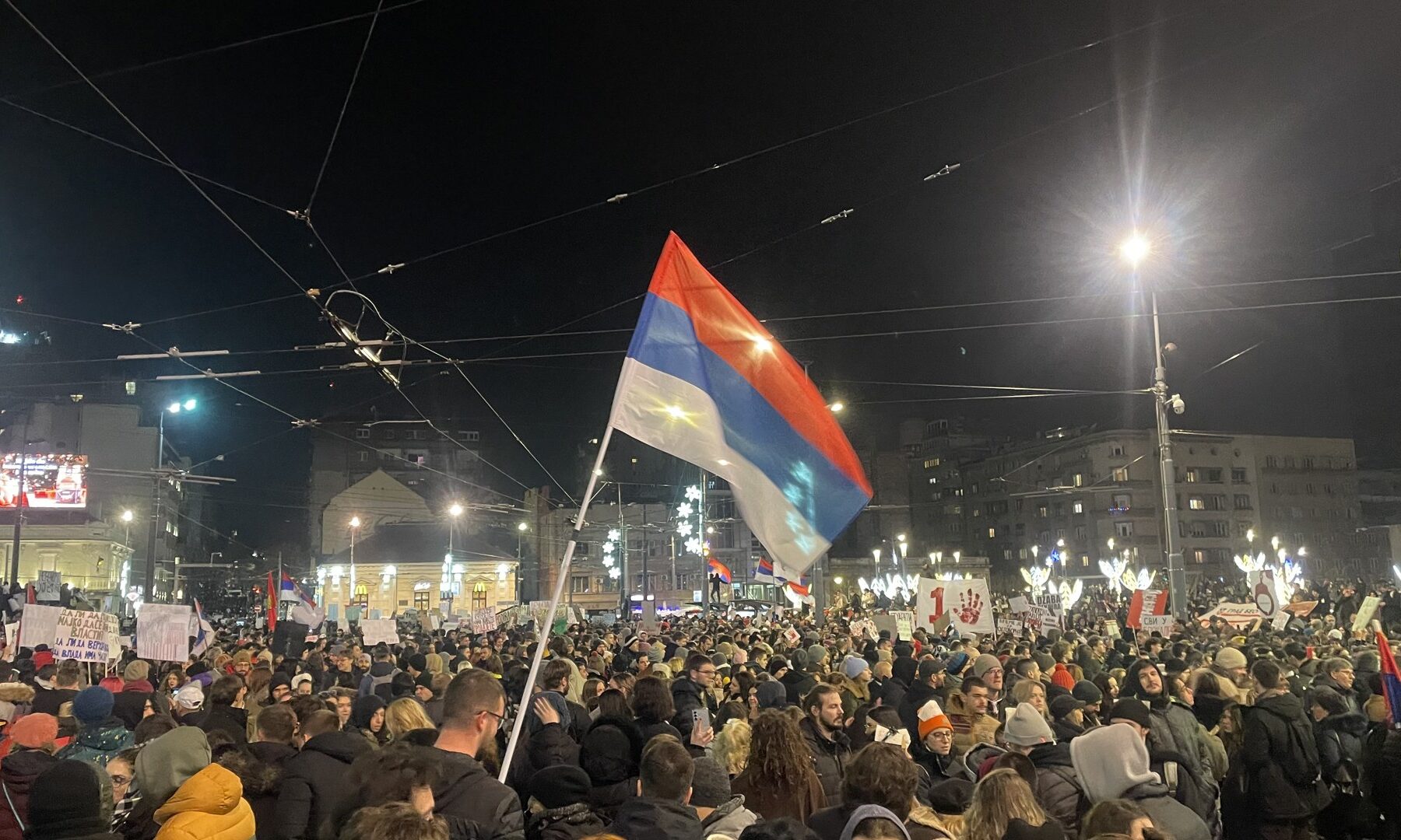 Crowd gathered on Slavija Square in Belgrade during a student protest