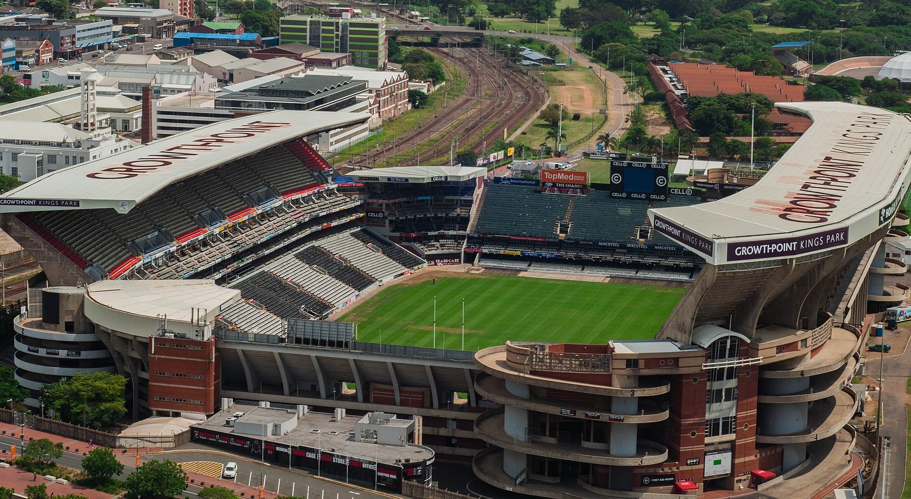 Aerial view of Kings Park rugby stadium in Durban, South Africa