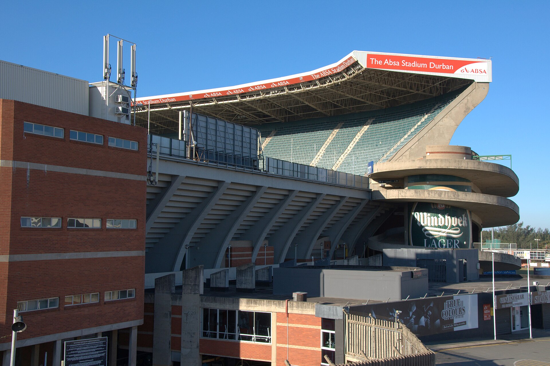 Main stand of Kings Park stadium in Durban seen from the street