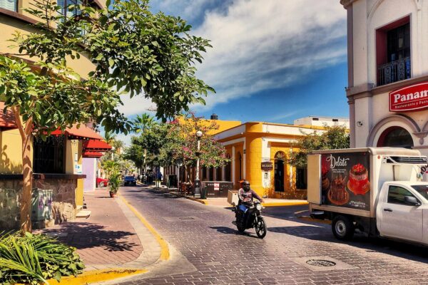 Cobbled street in the historic centre of Mazatlán, Sinaloa, Mexico