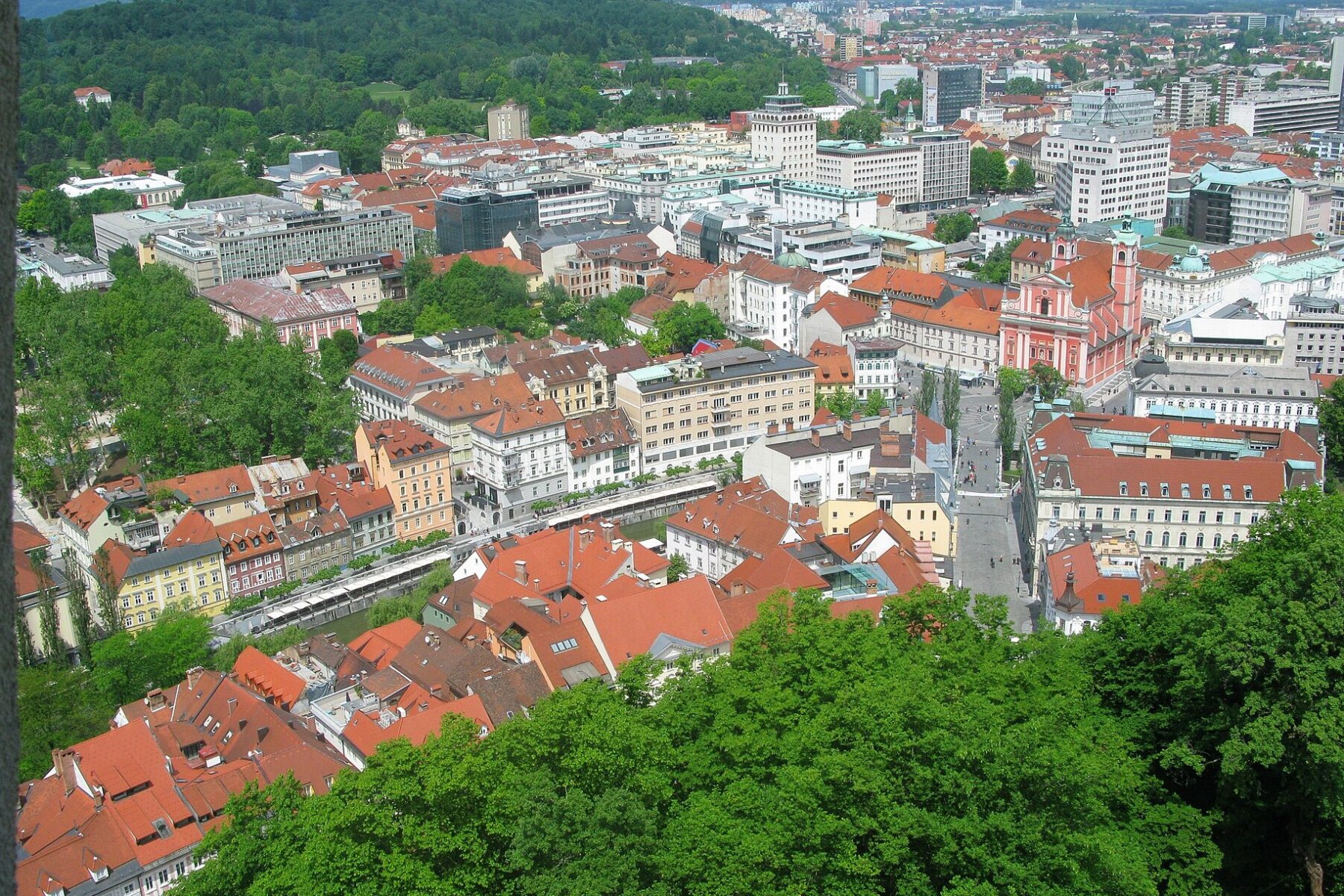 Ljubljana old town and rooftops seen from the castle hill