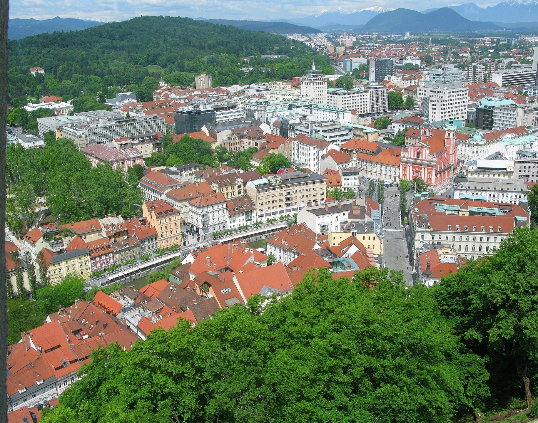 Ljubljana old town and rooftops seen from the castle hill