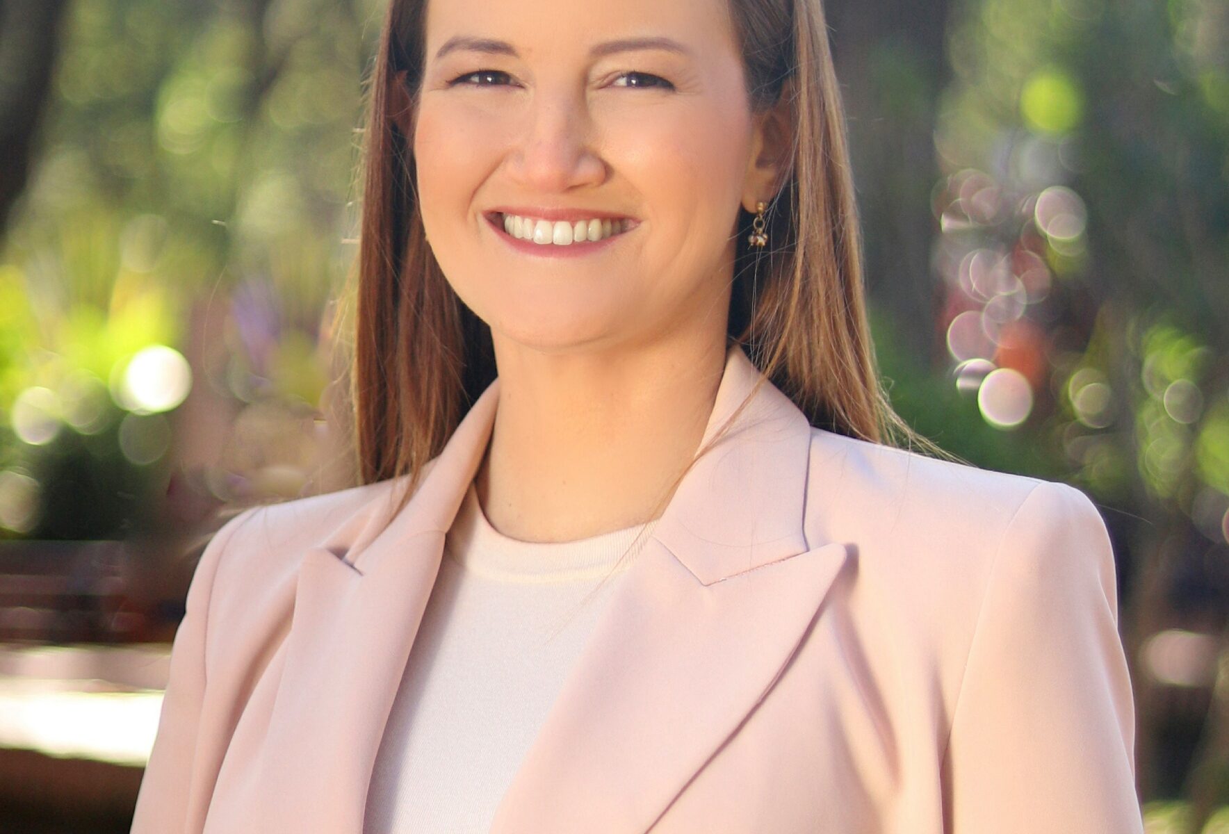 Soledad Núñez, mayor-elect of Asunción, Paraguay, smiling in a park