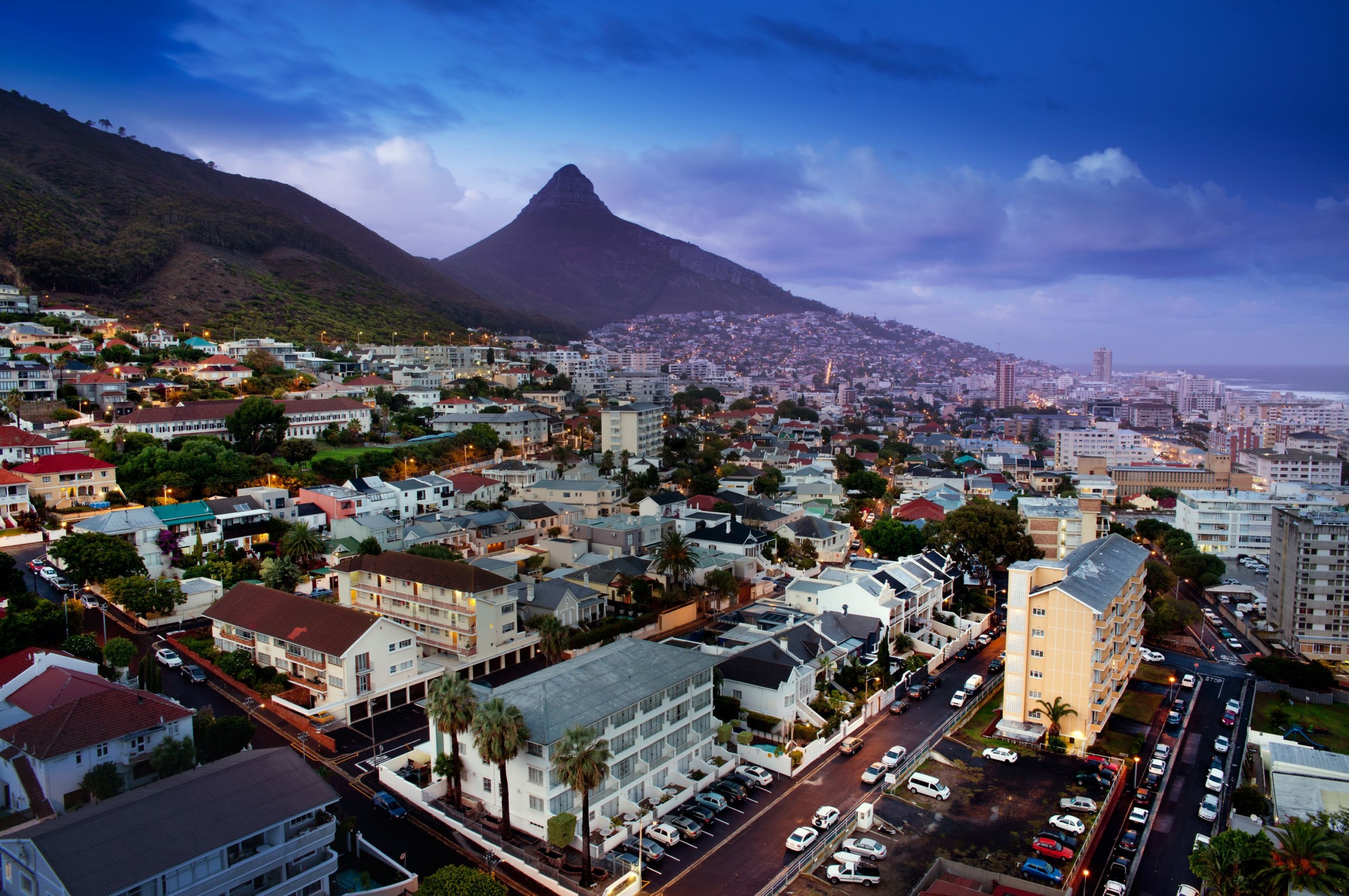 Evening view over Cape Town, South Africa, with Lion's Head mountain behind the city