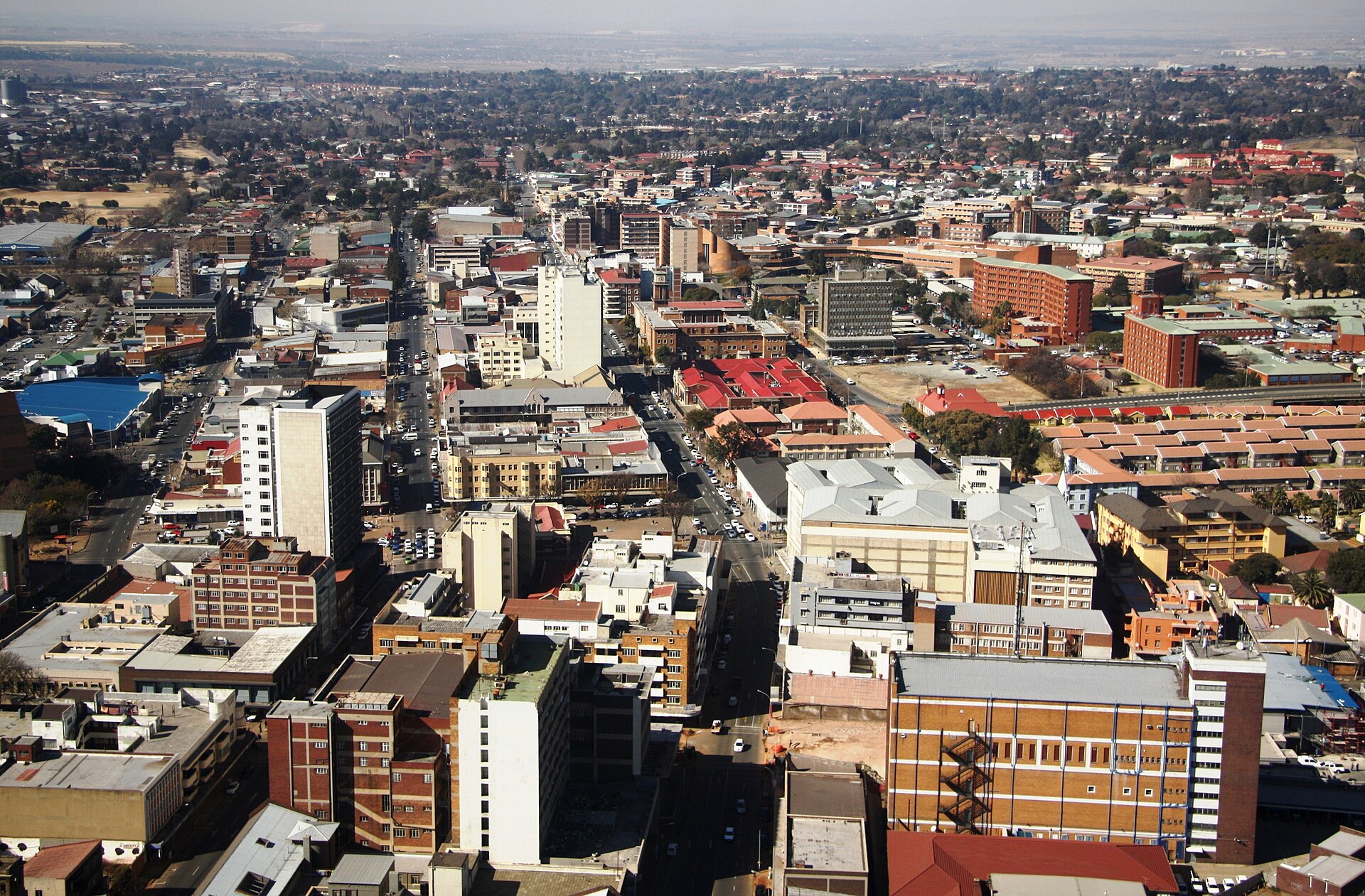 Aerial view of the Germiston business district in Ekurhuleni, east of Johannesburg, South Africa